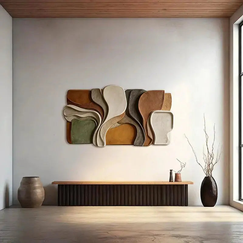 Warm Terracotta & Sage Abstract Layered Fluid Form Modern Wall Art Artmeto Wood wall art