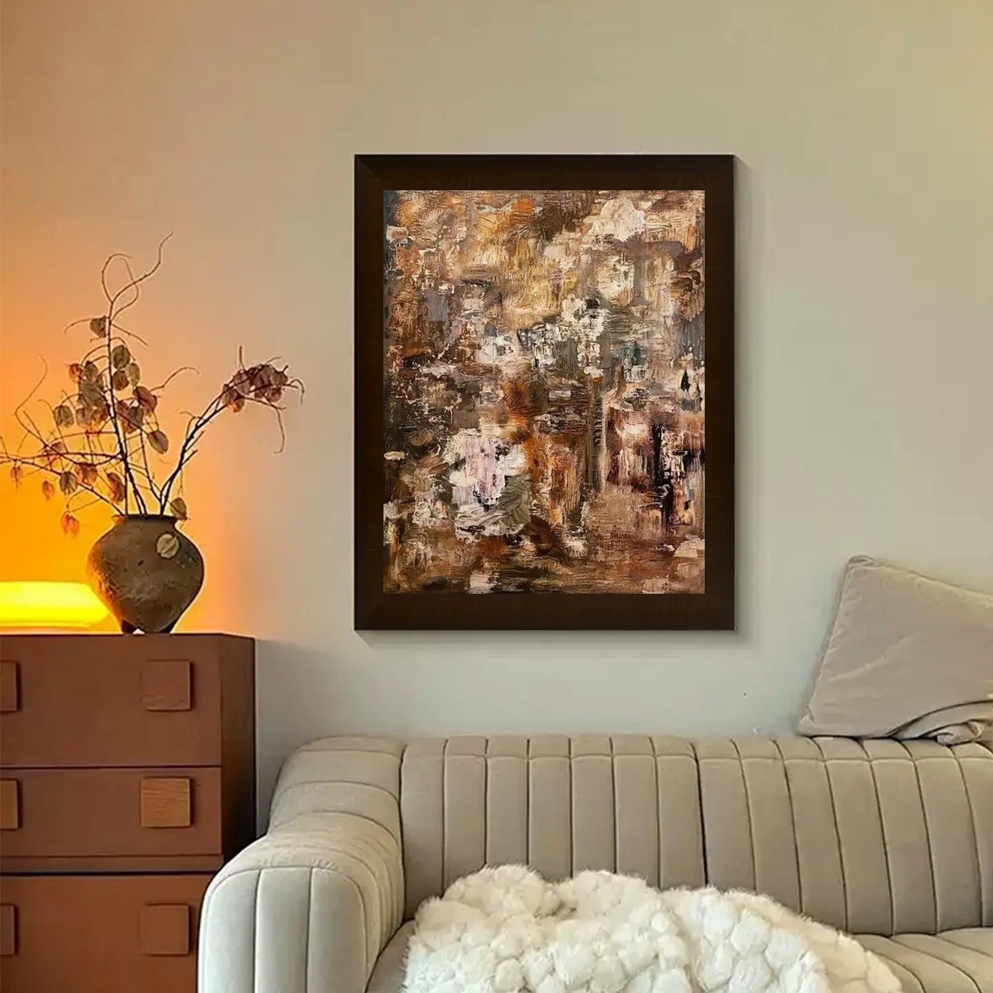Warm Tone Abstract Painting-Textured Neutral Canvas Art-Artmeto Artmeto Wood wall art
