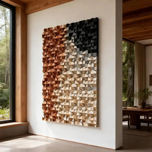 Warm to Charcoal Gradient Wood Mosaic Sculpture - 3D Relief Wall Art Artmeto Wood wall art