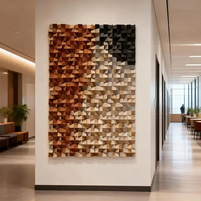 Warm to Charcoal Gradient Wood Mosaic Sculpture - 3D Relief Wall Art Artmeto Wood wall art