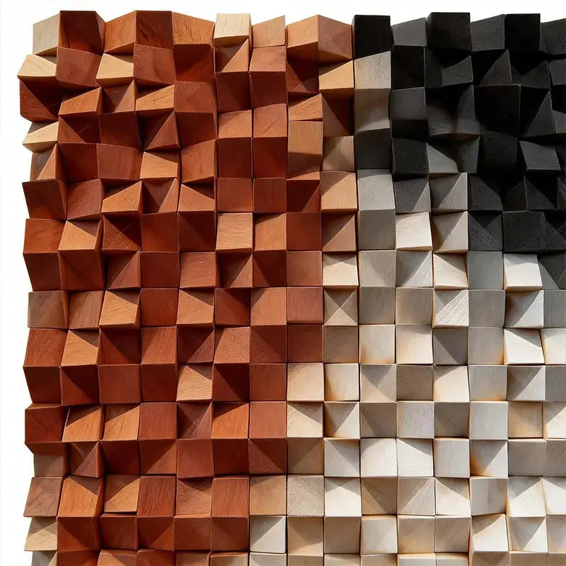 Warm to Charcoal Gradient Wood Mosaic Sculpture - 3D Relief Wall Art Artmeto Wood wall art