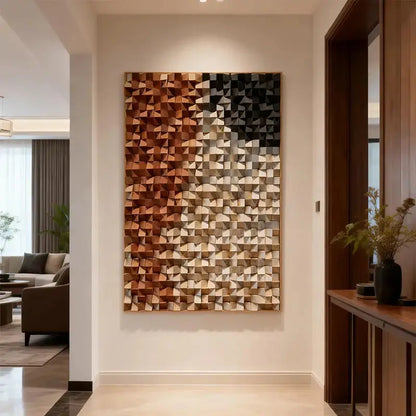 Warm to Charcoal Gradient Wood Mosaic Sculpture - 3D Relief Wall Art Artmeto Wood wall art
