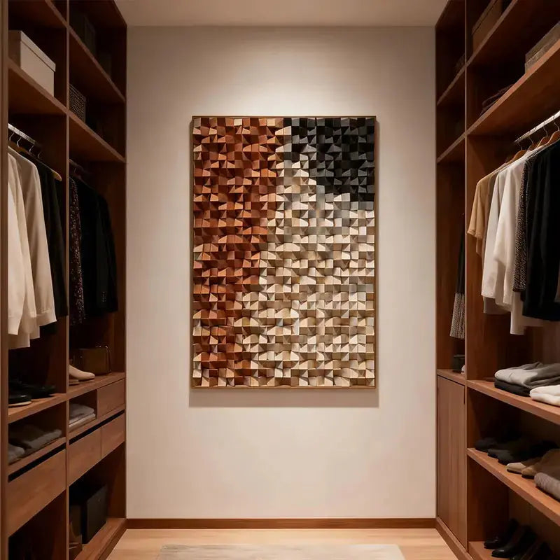 Warm to Charcoal Gradient Wood Mosaic Sculpture - 3D Relief Wall Art Artmeto Wood wall art