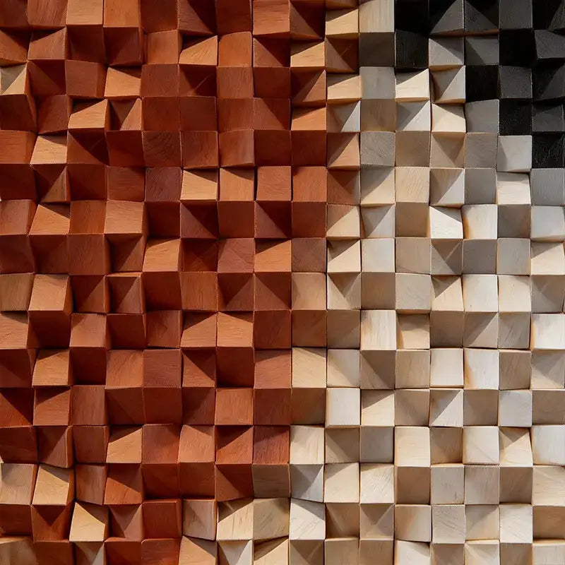 Warm to Charcoal Gradient Wood Mosaic Sculpture - 3D Relief Wall Art Artmeto Wood wall art