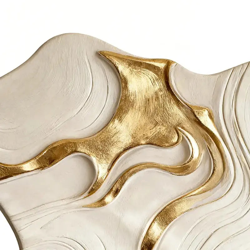 White & Gold Fluid 3D Relief Modern Luxurious Textured Wall Sculpture Artmeto Wood wall art