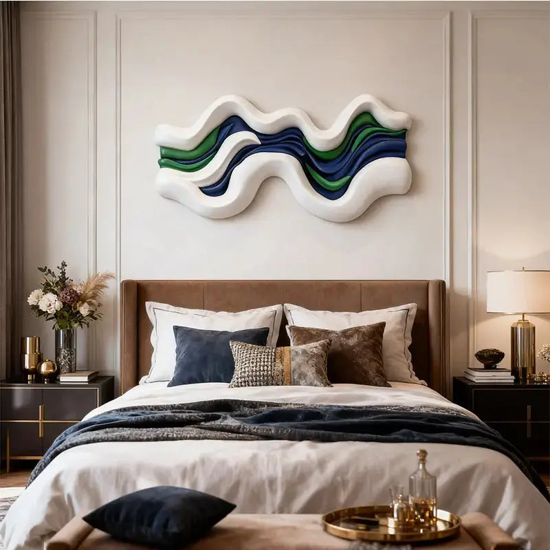 White, Blue & Green Layered Fluid Form - Modern Ocean-Inspired Textured Wall Art Artmeto Wood wall art