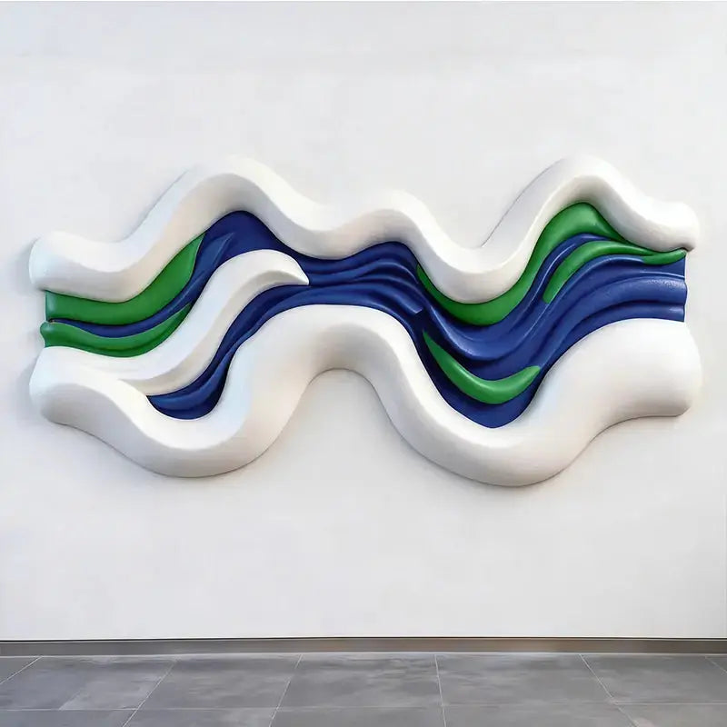 White, Blue & Green Layered Fluid Form - Modern Ocean-Inspired Textured Wall Art Artmeto Wood wall art