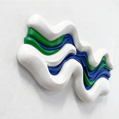 White, Blue & Green Layered Fluid Form - Modern Ocean-Inspired Textured Wall Art Artmeto Wood wall art