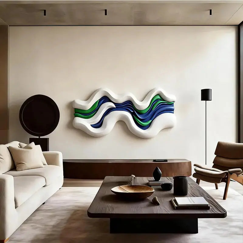 White, Blue & Green Layered Fluid Form - Modern Ocean-Inspired Textured Wall Art Artmeto Wood wall art