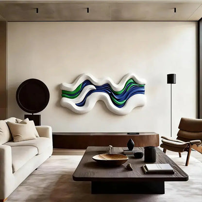 White, Blue & Green Layered Fluid Form - Modern Ocean-Inspired Textured Wall Art Artmeto Wood wall art