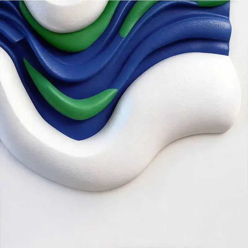 White, Blue & Green Layered Fluid Form - Modern Ocean-Inspired Textured Wall Art Artmeto Wood wall art