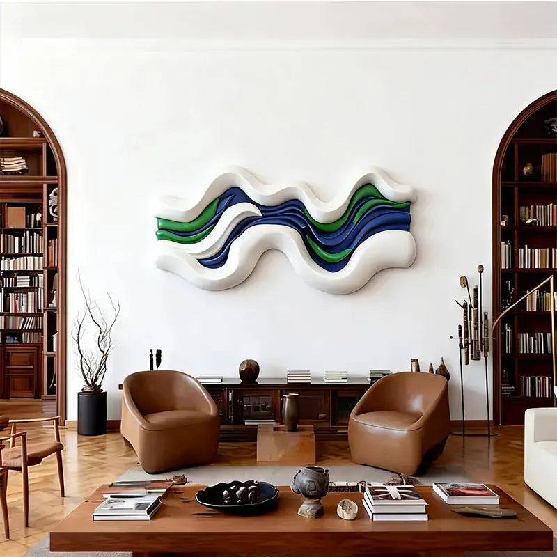 White, Blue & Green Layered Fluid Form - Modern Ocean-Inspired Textured Wall Art Artmeto Wood wall art