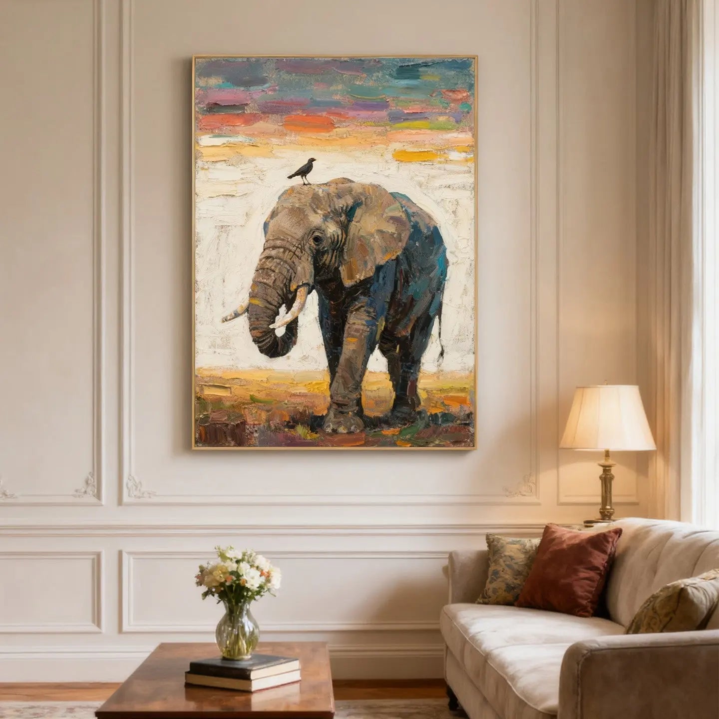 Wildlife Elephant Art-Colorful Textured Canvas Wall Decor-Artmeto Artmeto Wood wall art