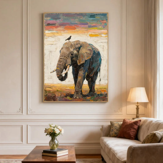 Wildlife Elephant Art-Colorful Textured Canvas Wall Decor-Artmeto Artmeto Wood wall art