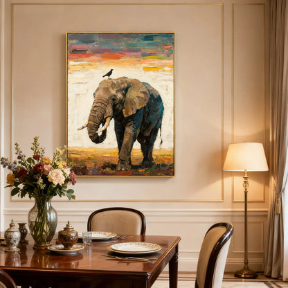 Wildlife Elephant Art-Colorful Textured Canvas Wall Decor-Artmeto Artmeto Wood wall art