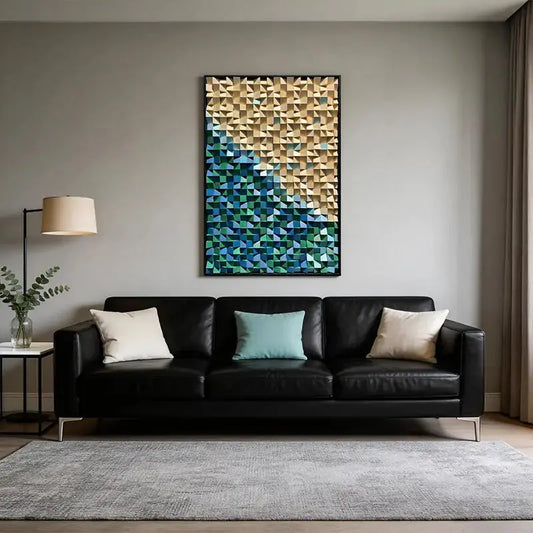 Wood Tone to Teal Gradient 3D Mosaic Wall Sculpture - Abstract Geometric Decor Artmeto Wood wall art