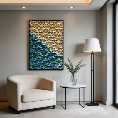 Wood Tone to Teal Gradient 3D Mosaic Wall Sculpture - Abstract Geometric Decor Artmeto Wood wall art