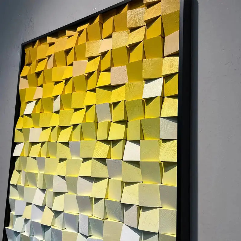 Yellow Blue Gradient Geometric Wood Mosaic Relief Wall Art Modern Decor Artmeto Wood wall art