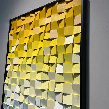 Yellow Blue Gradient Geometric Wood Mosaic Relief Wall Art Modern Decor Artmeto Wood wall art