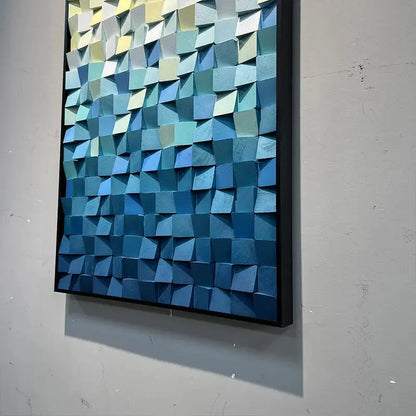Yellow Blue Gradient Geometric Wood Mosaic Relief Wall Art Modern Decor Artmeto Wood wall art