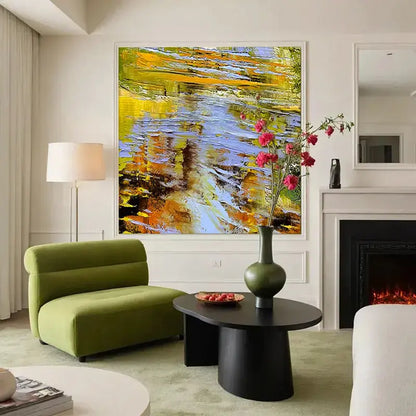 Yellow Orange Abstract Fluid Canvas Wall Art Modern Home Decor-Artmeto Artmeto Wood wall art