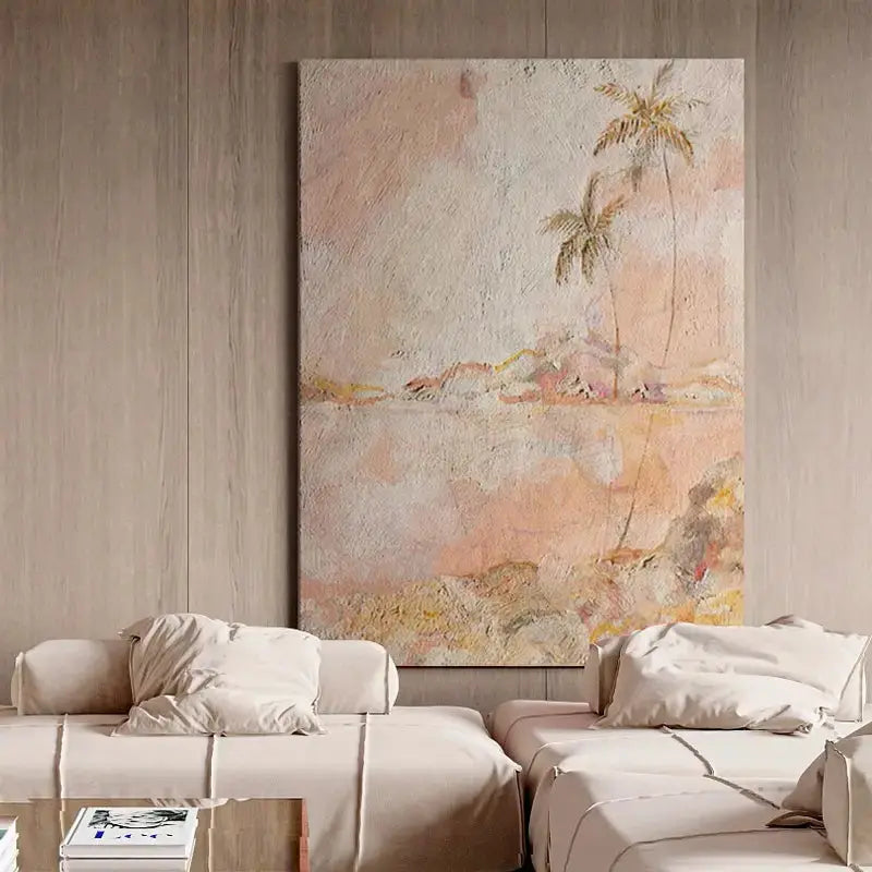 abstract painting | Abstract Palm Tree in Soft Pink, Yellow & White CC001 Artmeto Wood wall art