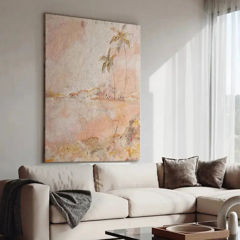 abstract painting | Abstract Palm Tree in Soft Pink, Yellow & White CC001 Artmeto Wood wall art