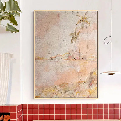 abstract painting | Abstract Palm Tree in Soft Pink, Yellow & White CC001 Artmeto Wood wall art