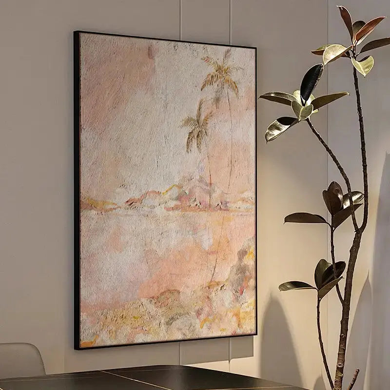 abstract painting | Abstract Palm Tree in Soft Pink, Yellow & White CC001 Artmeto Wood wall art