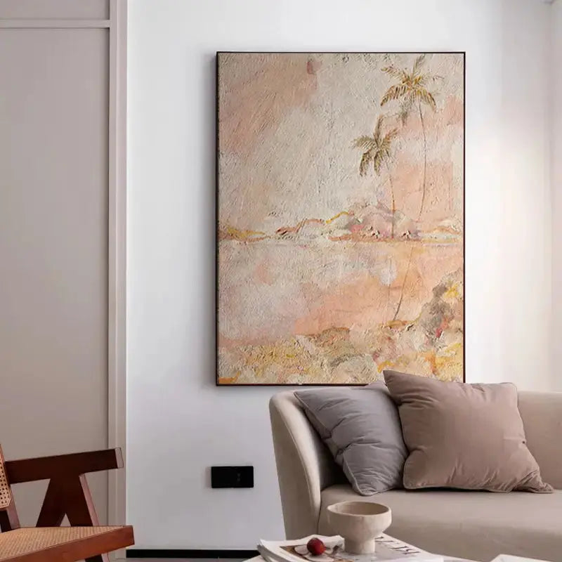 abstract painting | Abstract Palm Tree in Soft Pink, Yellow & White CC001 Artmeto Wood wall art