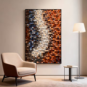 Orange & White Wooden Sculpture: 3D Colorful Gradient Abstract Wood Carving Art Modern Wall Deco