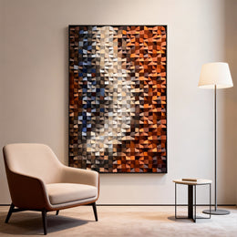 Orange & White Wooden Sculpture: 3D Colorful Gradient Abstract Wood Carving Art Modern Wall Deco