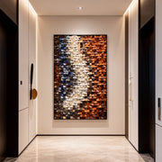 Orange & White Wooden Sculpture: 3D Colorful Gradient Abstract Wood Carving Art Modern Wall Deco