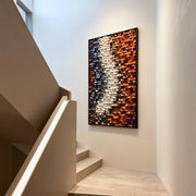 Orange & White Wooden Sculpture: 3D Colorful Gradient Abstract Wood Carving Art Modern Wall Deco