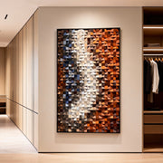 Orange & White Wooden Sculpture: 3D Colorful Gradient Abstract Wood Carving Art Modern Wall Deco