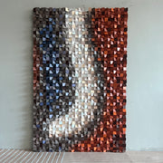 Orange & White Wooden Sculpture: 3D Colorful Gradient Abstract Wood Carving Art Modern Wall Deco